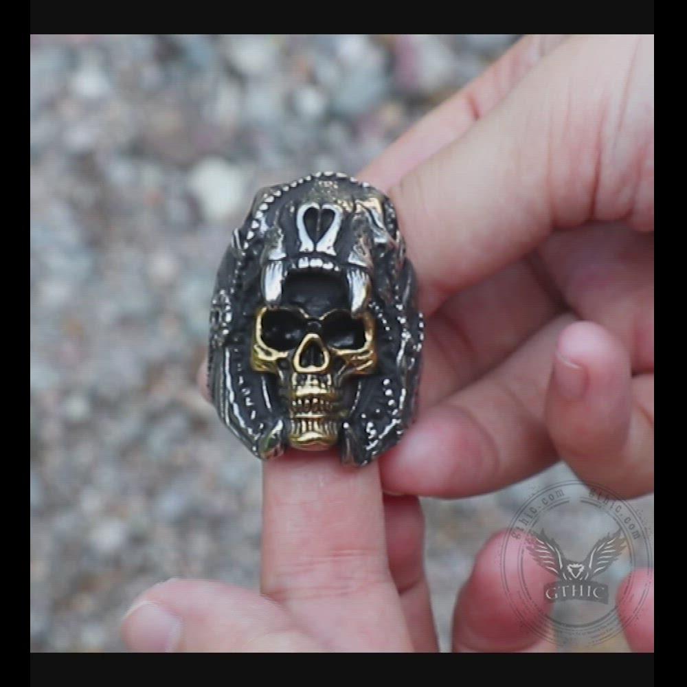 Ring Vintage Indian Jaguar Warrior Skull